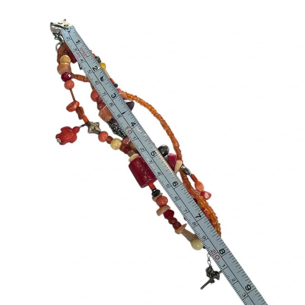 Vibrant Orange Red Yellow Beaded Multi-strand Bracelet